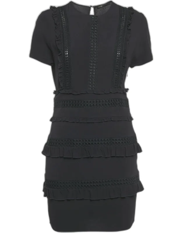 Crepe Cutwork Lace Detail Mini Dress