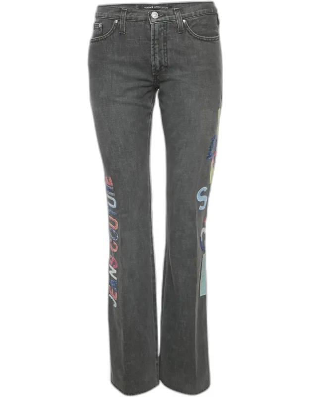 Logo Embroidered Cotton Wide Leg Jeans