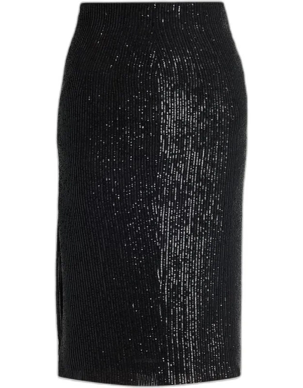 Striped Sequined Midi Pencil Skirt
