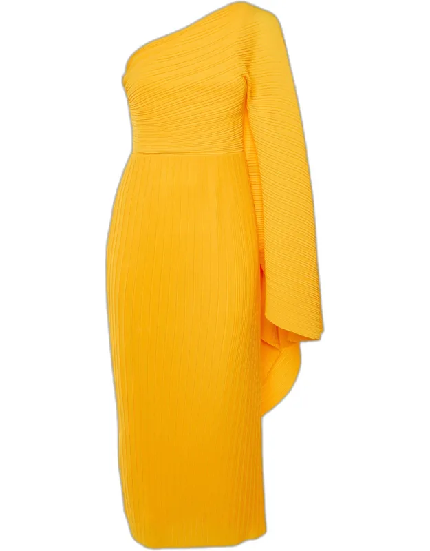 Crepe Drape Shoulder Lila Midi Dress