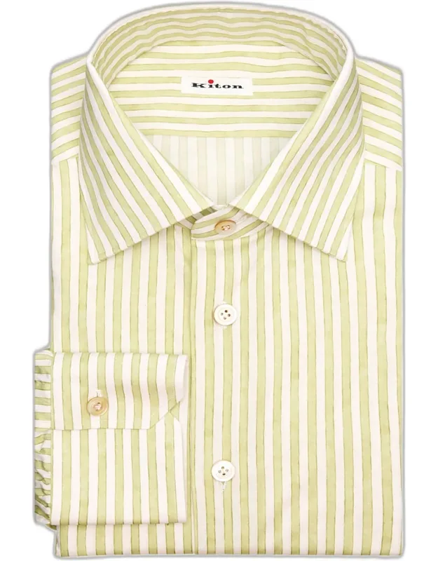 Stripe Cotton-stretch Point Collar Dress Shirt
