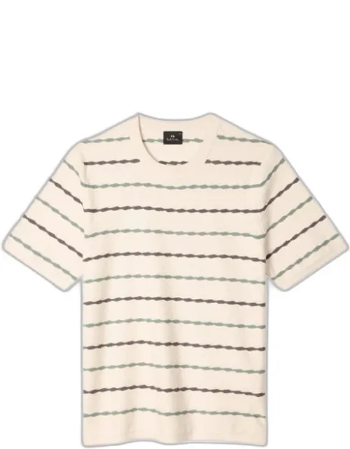 Textured Stripe Knitted Cotton T-shirt