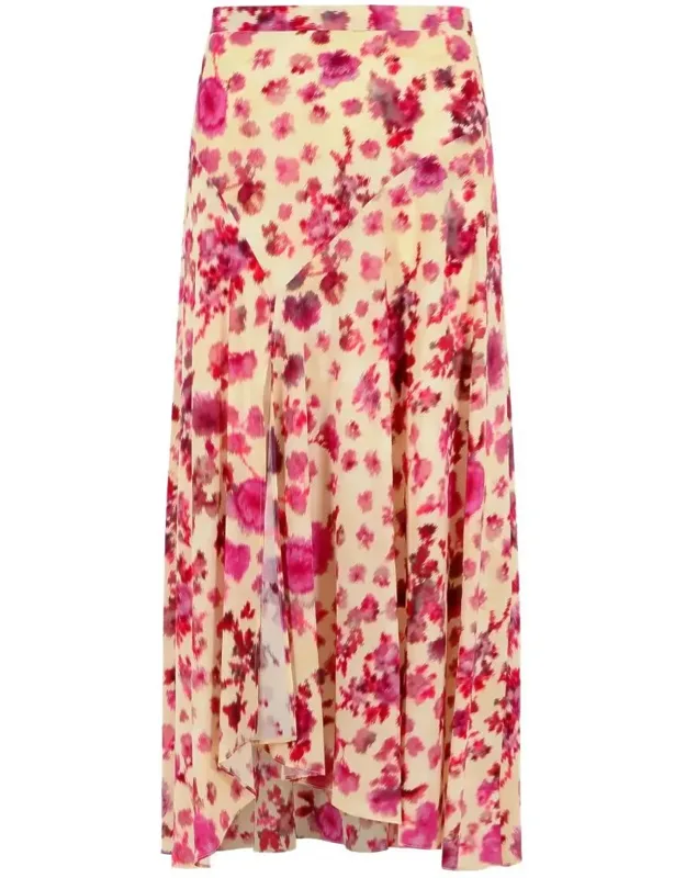 Sakura Long Printed Stretch Silk Skirt