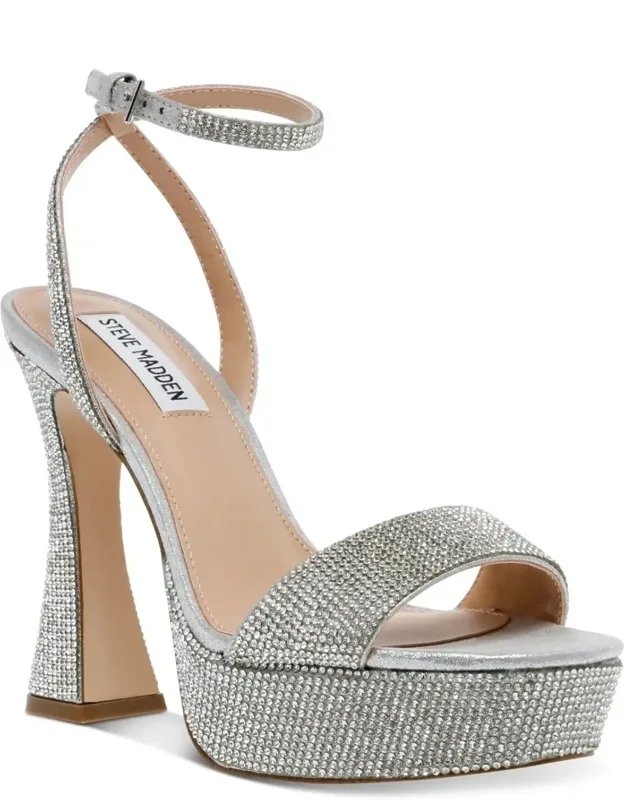 Lashed Dress Sandals With Crystal Rhinestones And Platform