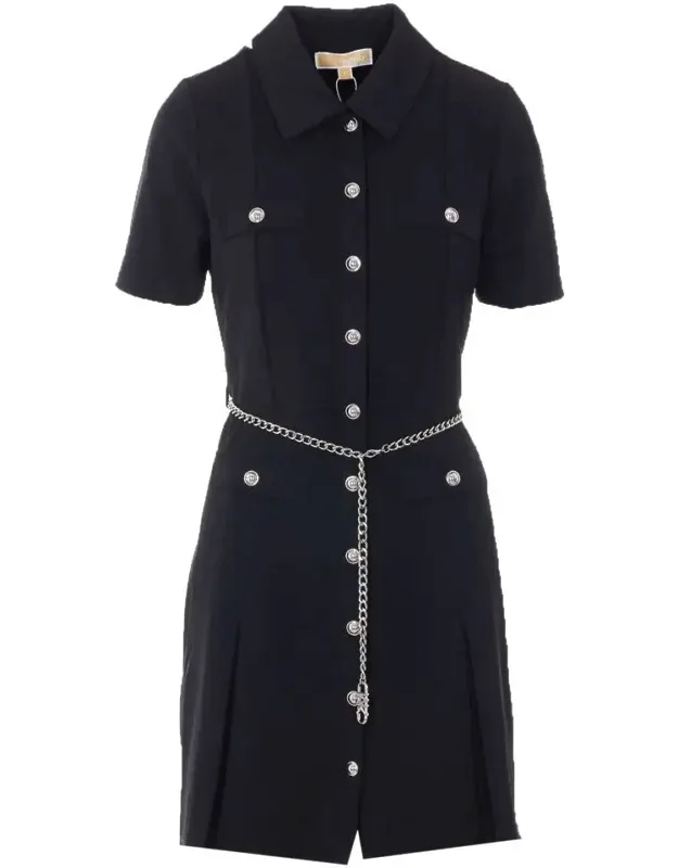 Dresses, Buttons Closure, Chain Detail, Mini Model
