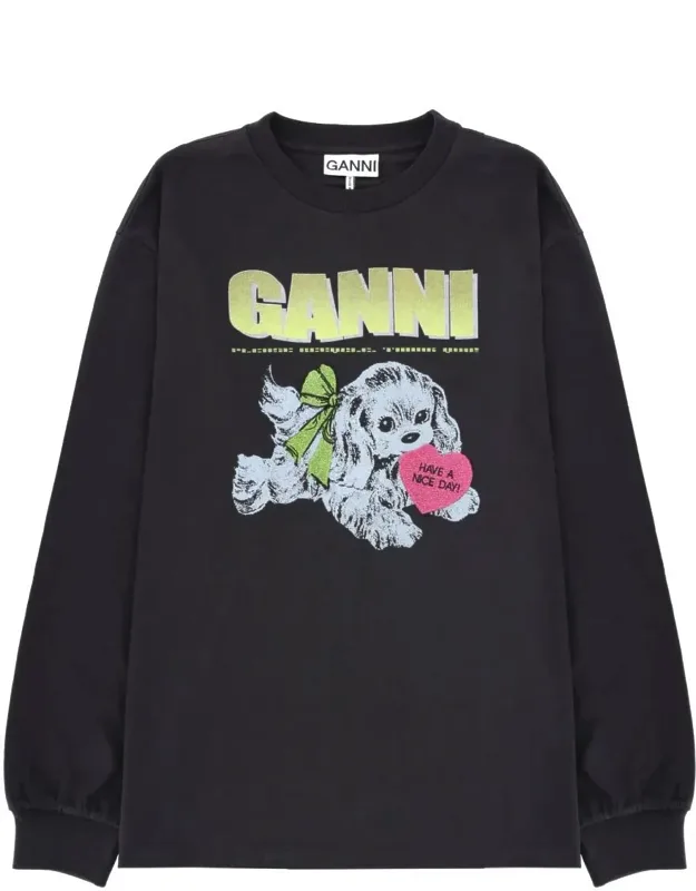 Ganni Sweatshirt With Print, 50% Organic Cotton, 50% Recycled Cotton