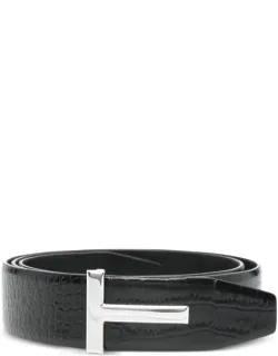 Belt Croc-effect Silver-tone