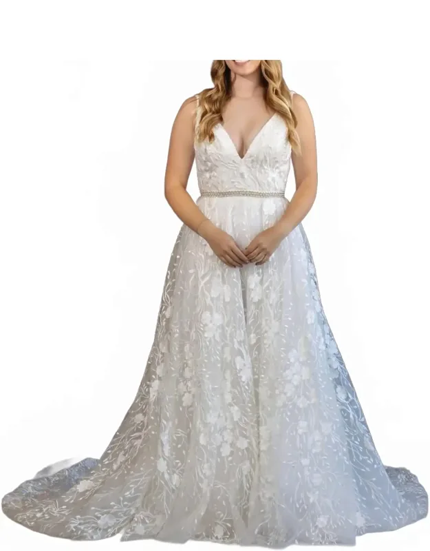 Floral Embroidered A-line Wedding Dress