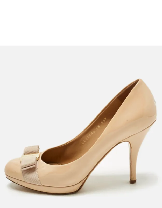 Salvatore Ferragamo Patent Leather Vara Bow Platform Pumps, Distinctive Design