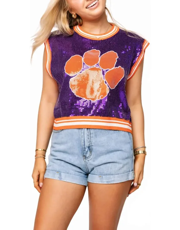 Clemson Full Sequin Mascot Tank Top