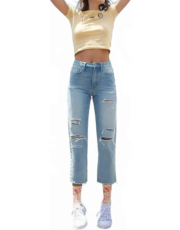 Super High Rise Distressed Straight Jeans