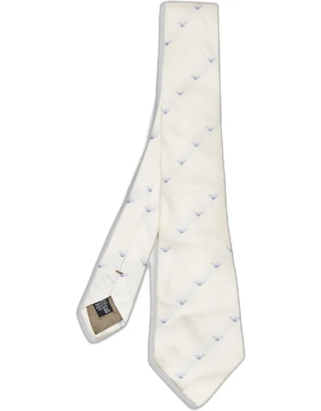 Cream Logo Jacquard Silk Traditional Tie