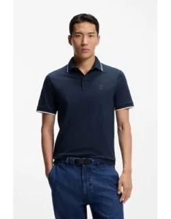 Boss Logo-patch Slim-fit Polo Shirt In Stretch Cotton - Softness, Contrast Tipping