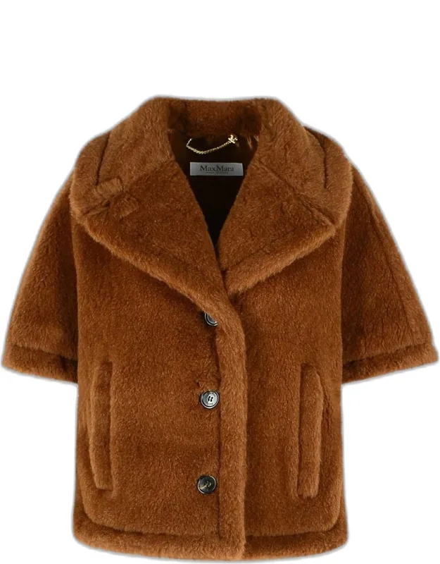 Boxy Cape In 'teddy' Of Alpaca And Brown Cashmere