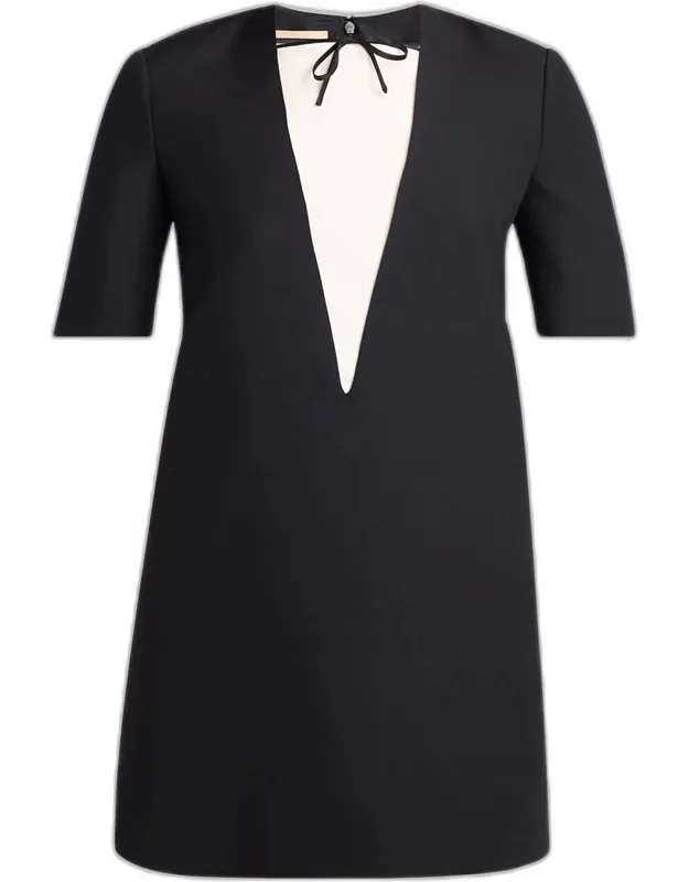 Bow Collar Wool-blend Mini Dress