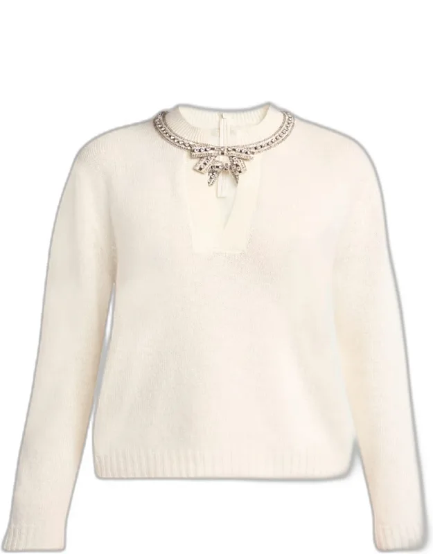 Embroidered Bow Crewneck Sweater