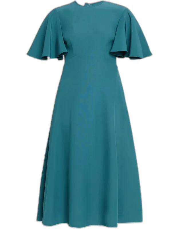 Flutter-sleeve A-line Midi Dress