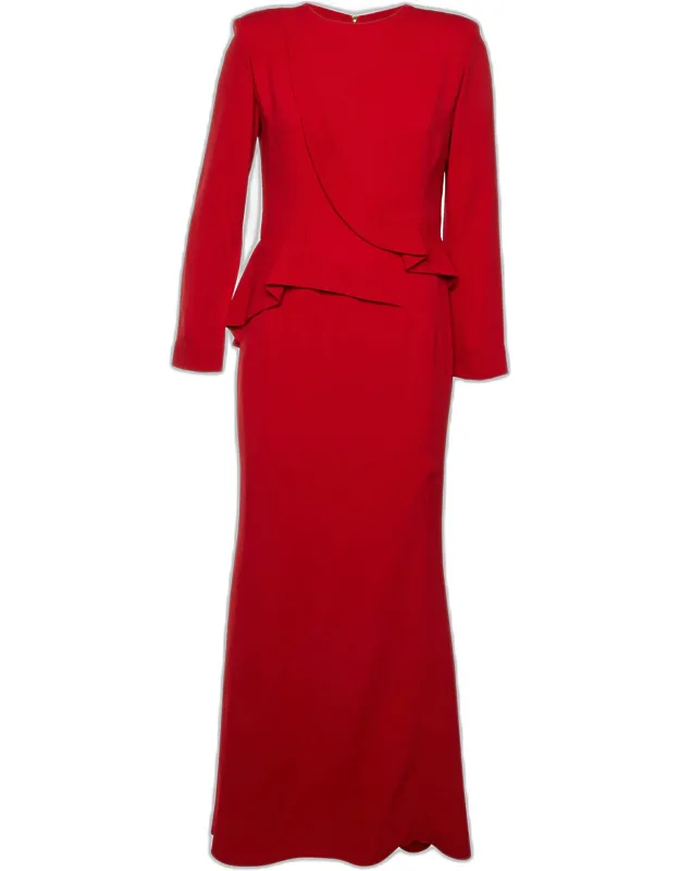 Crepe Ruffle Detail Maxi Dress