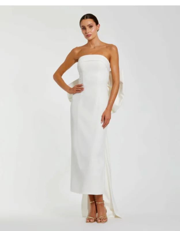 Strapless Satin Sheath Dress With Bow