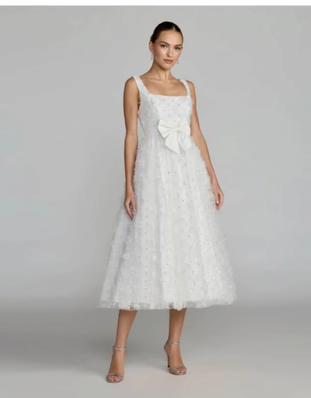 Embellished Tulle Midi Dress With Satin Bow