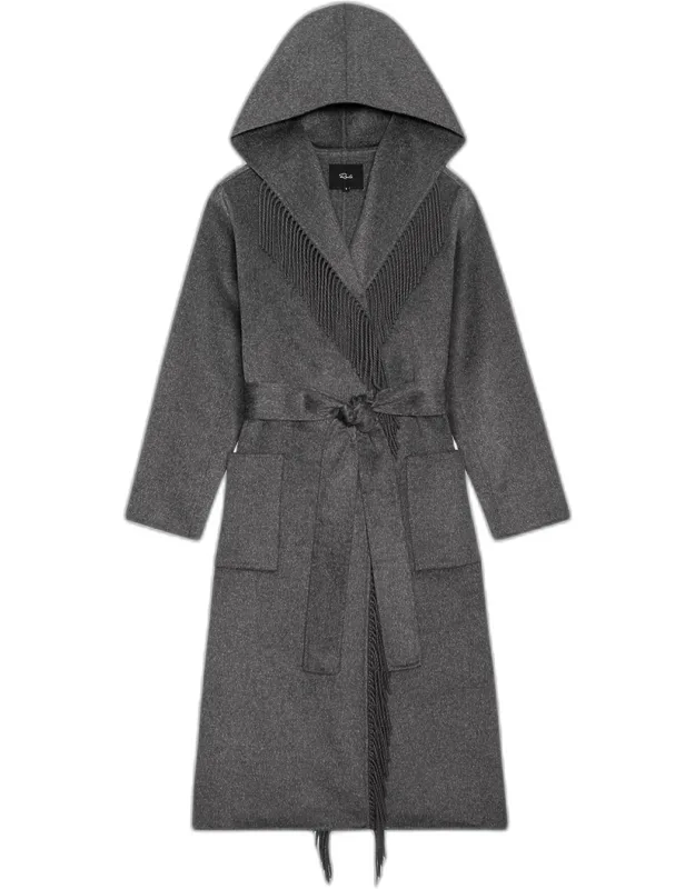 Hooded Wrap Coat With Fringe-trim