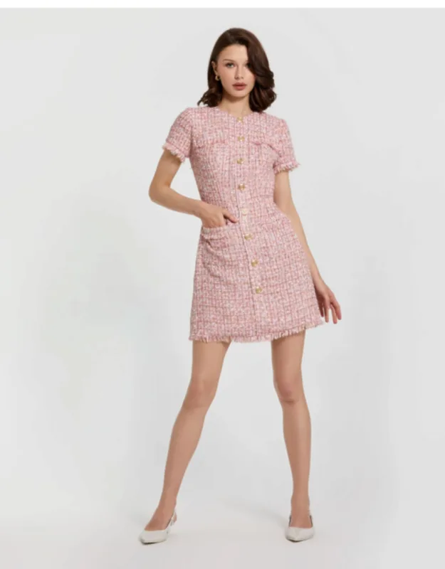 Boucle Short Sleeve Mini Dress With Pockets