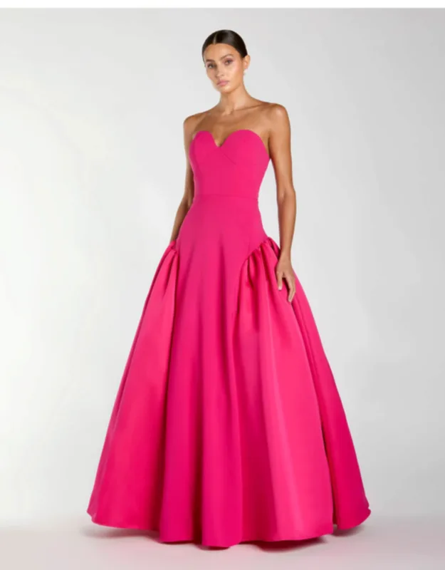 Strapless Sweetheart Crepe Gown With Satin Skirt
