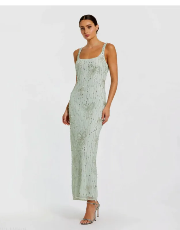 Scoop Neck Embellished Dress With Bow Detail