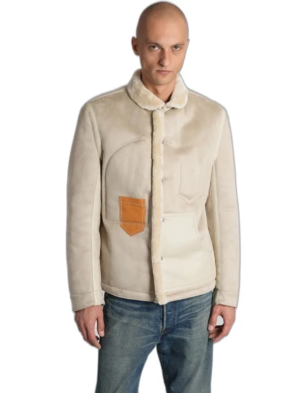 Jacket With Leather And Shearling Neck