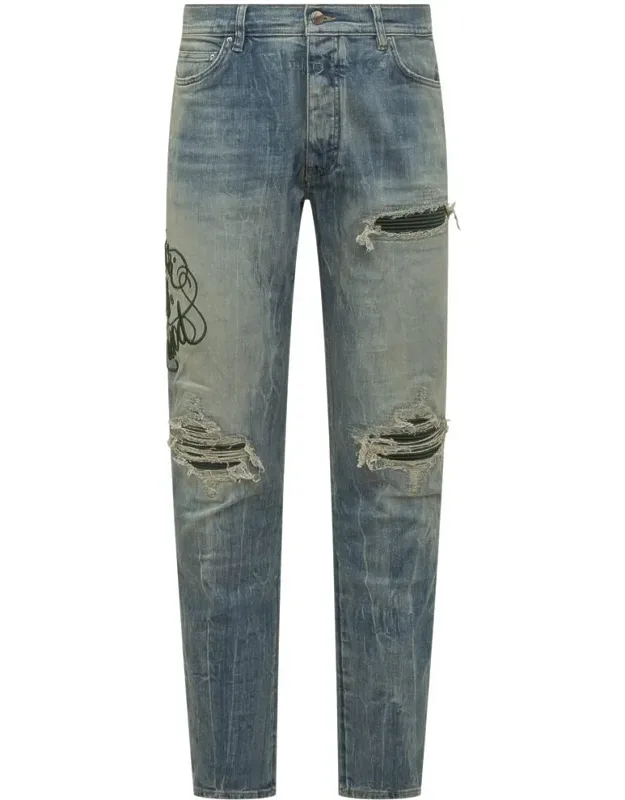 Slim Jeans With Tears And Embroidery
