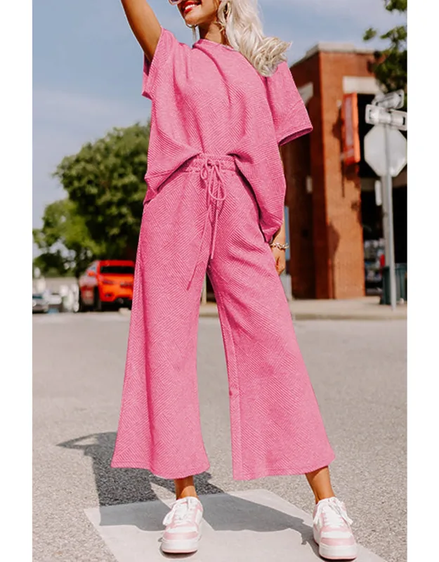 Textured Loose Fit T-shirt And Drawstring Pants Set