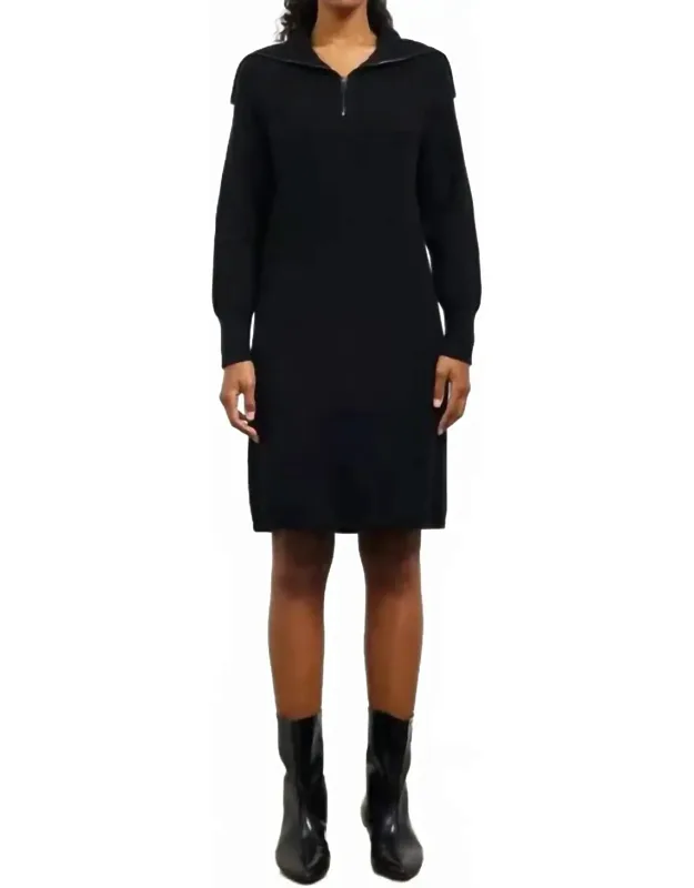 Ribbed Zip Front Sweater Dress