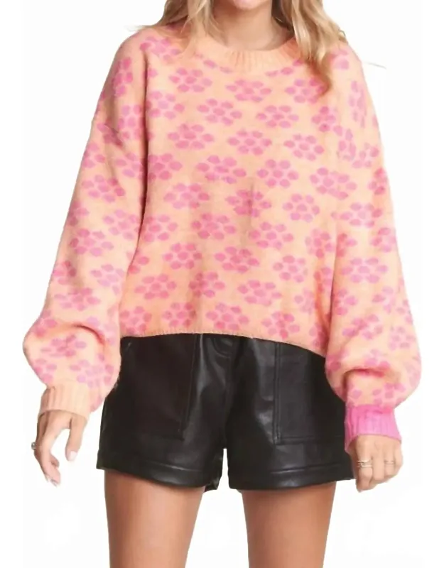 Floral Cutesy Cozy Knit Pullover Sweater