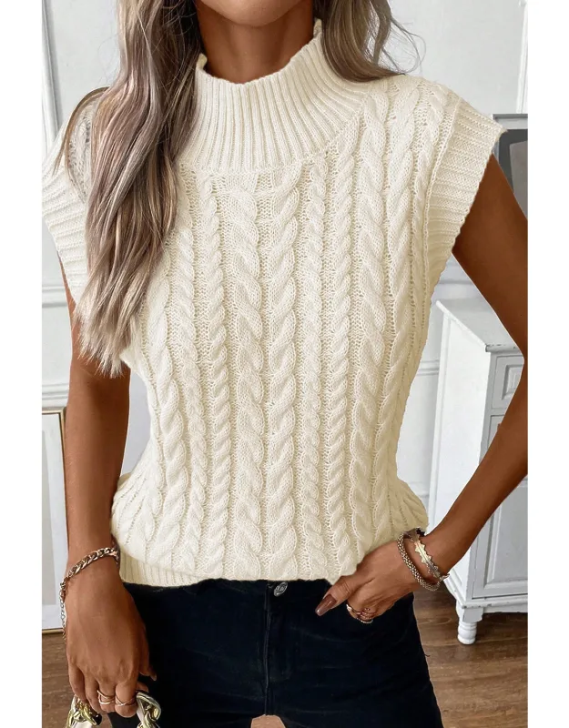 Cable Knit High Neck Sweater Vest
