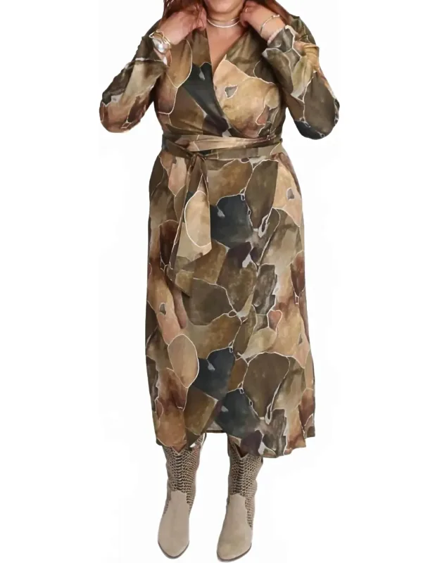 Wrap Print Midi Dress