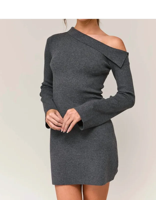 Asymmetrical Shoulder Sweater Dress