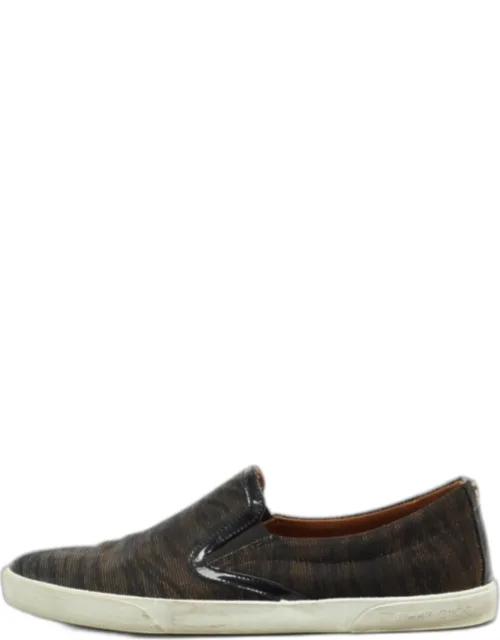 Iridescent Canvas And Patent Low Top Sneakers
