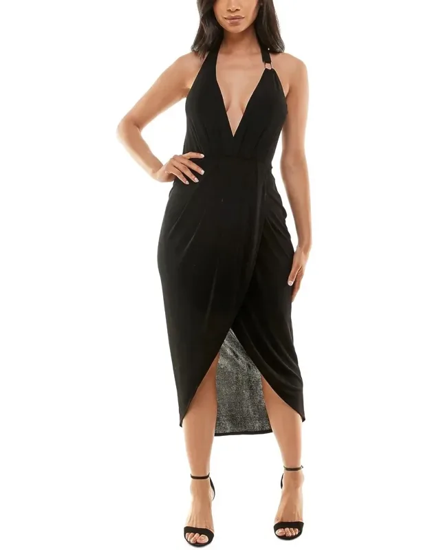 High Low Tea Length Halter V-neck Dress