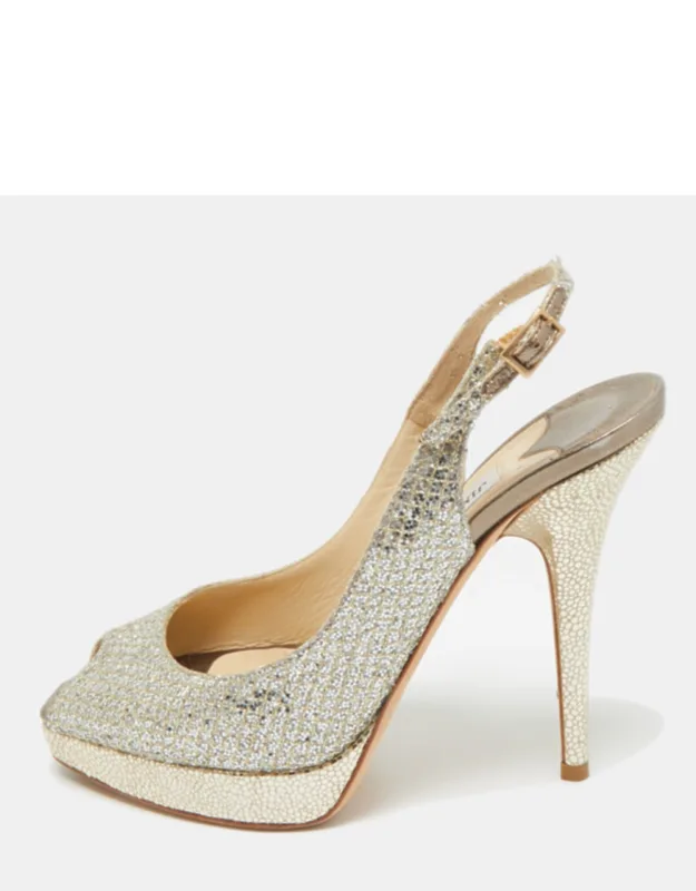 Glitter Accents Peep Toe Slingback Pumps With Leather Lined Insoles And 10.5 Cm Heels