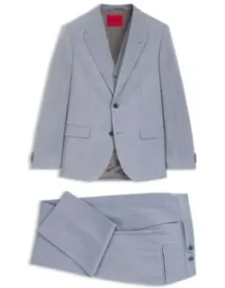 Three-piece Slim-fit Suit In Wool-blend Poplin
