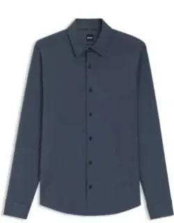 Patterned Slim-fit Shirt In Performance-stretch Jersey