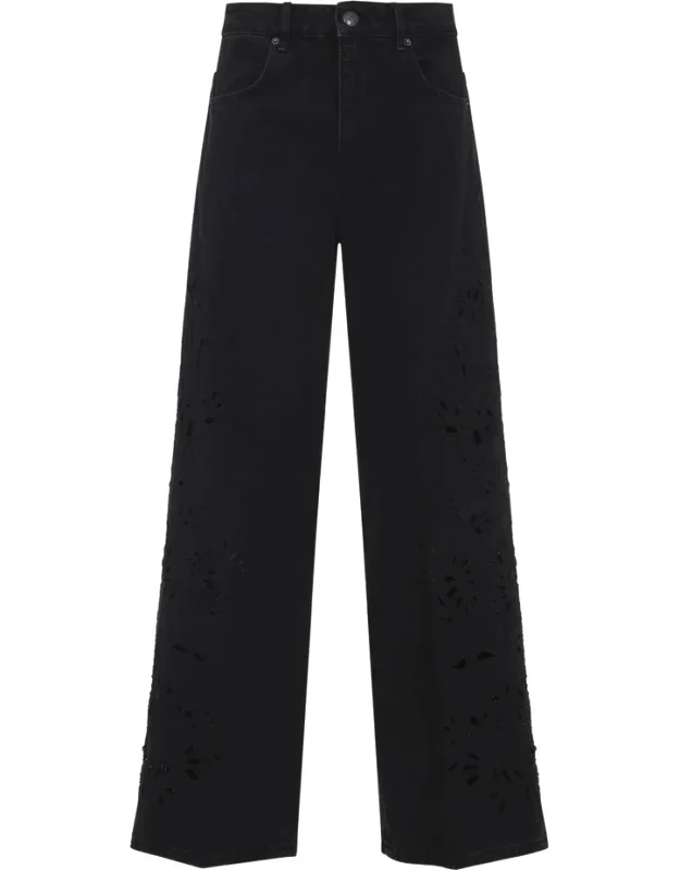Floral-appliqué Five-pocket Jeans