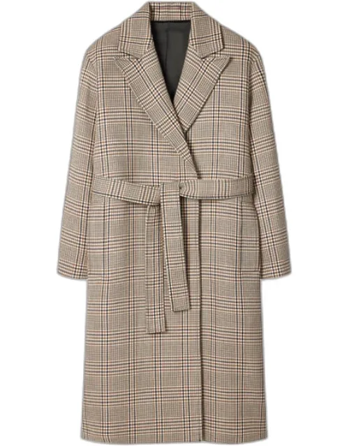 Wool-blend Check Tie Waist Coat
