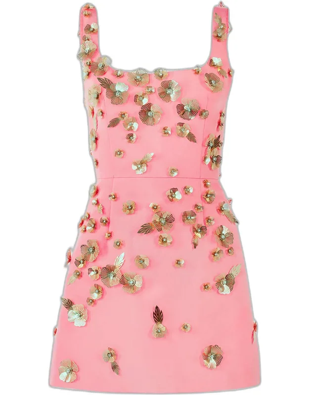 Crystal Flower Applique Mini Dress