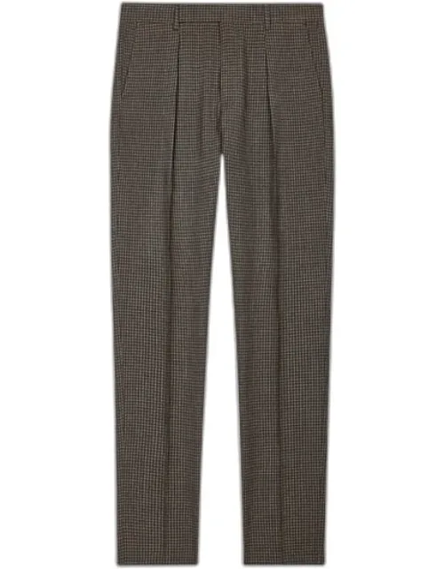 Gingham Check Tapered-fit Pleated Stretch-wool Trousers