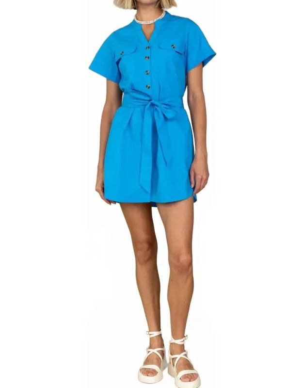 Austin Mini Dress With Adjustable Self-tie Belt And Front Flap Pockets