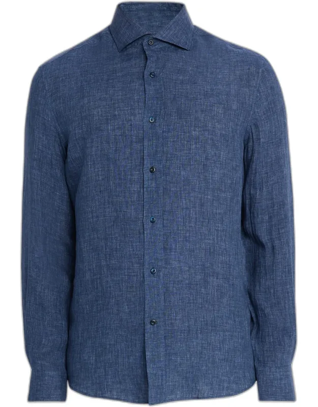 Linen Spread Collar Button-down Shirt