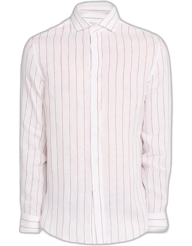 Linen Pinstripe Spread Collar Button-down Shirt