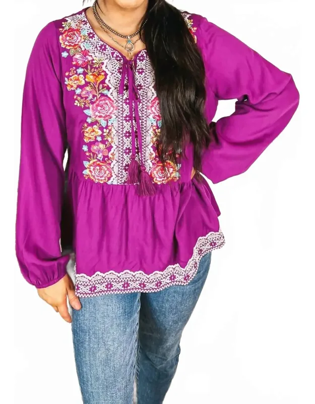 Embroidered Peplum Blouse