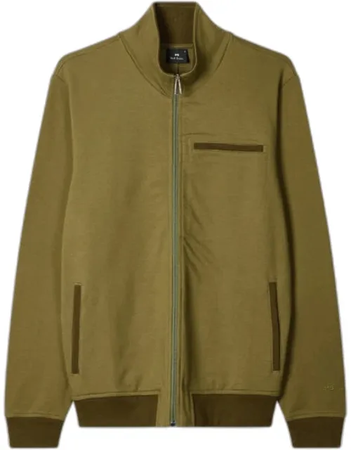 Cotton-blend Khaki Zip Sweatshirt